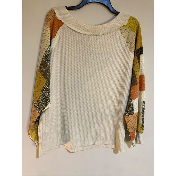 Anthropologie Lazy Sundays Boho Balloon Sleeve Waffle Knit Sweater, Size Medium - Picture 5 of 8